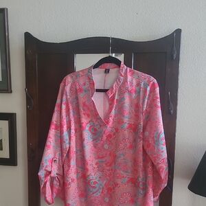 SHEIN Pink and Blue Paisley Blouse